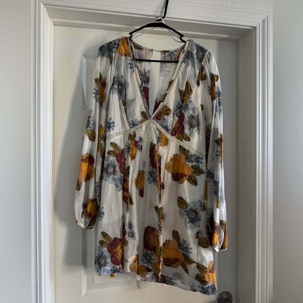 Free People Floral V-Neck Long Sleeve Dress